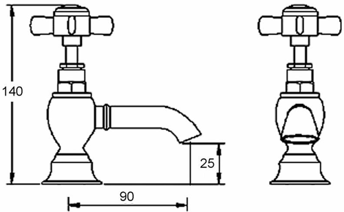 Technical image of Nuie Beaumont Basin & Bath Tap Pack (Chrome).