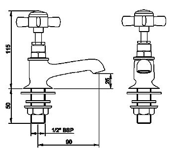 Technical image of Nuie Beaumont Basin & Bath Filler Tap Pack (Chrome).