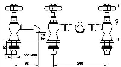 Technical image of Nuie Beaumont Bridge Basin & Bath Shower Mixer Tap Pack (Chrome).