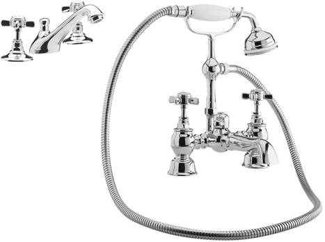 Larger image of Nuie Beaumont 3 Hole Basin Mixer & Bath Shower Mixer Tap Pack (Chrome).