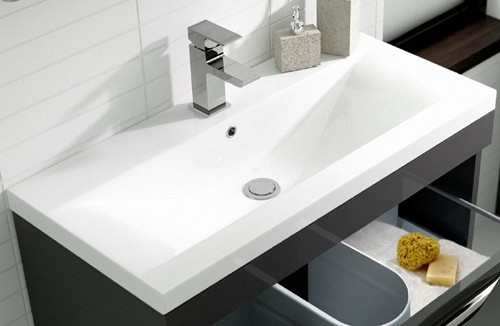 Example image of Hudson Reed Memoir 800 Wall Hung Vanity Unit & 123 Basin (Grey).