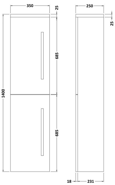 Technical image of Ultra Design Wall Mounted Bathroom Storage Cabinet 350x1400 (Red).