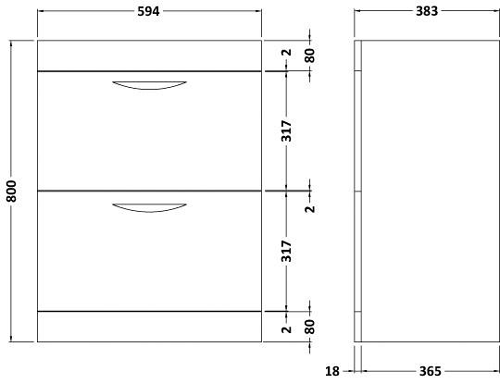 Technical image of Hudson Reed Memoir 600mm Vanity Unit & 122 Basin (White).