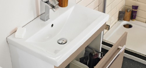 Example image of Ultra Design Vanity Unit With Option 2 Basin (Caramel). 594x800mm.