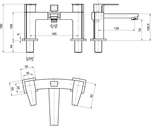 Technical image of Hudson Reed Camber Designer Basin & Bath Shower Mixer Tap With Kit.