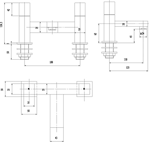 Technical image of Hudson Reed Carmen Basin Mixer & Bath Filler Tap Set (Chrome).