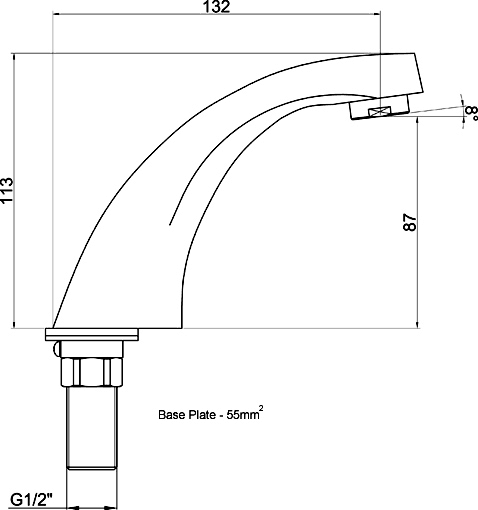 Technical image of Ultra Water Saving Electronic Basin Sensor Tap (Battery Or Mains Powered).