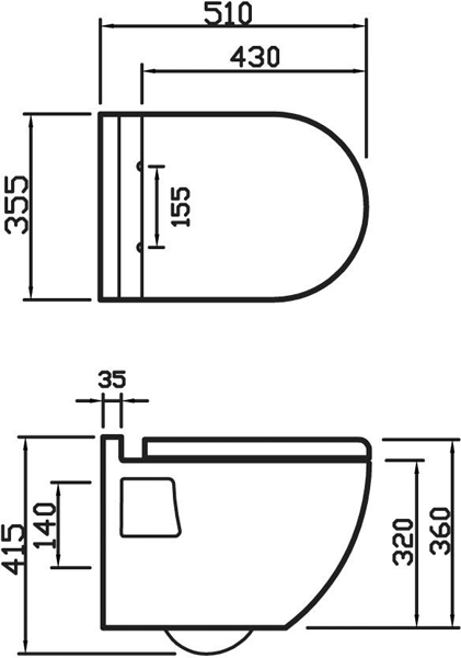 Technical image of Ultra Jardine Round Wall Hung Toilet Pan & Soft Close Seat.