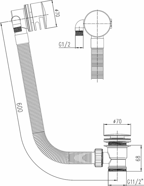 Technical image of Wastes Round Slimline Freeflow Bath Filler.