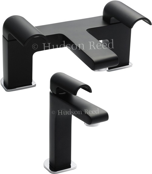 Larger image of Hudson Reed Epic Basin Mixer & Bath Filler Tap Set (Black & Chrome).