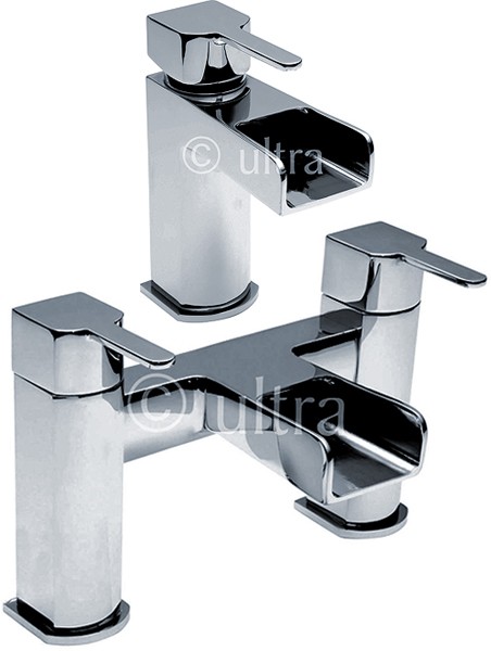 Larger image of Ultra Falls Waterfall Basin & Bath Filler Tap Set (Chrome).