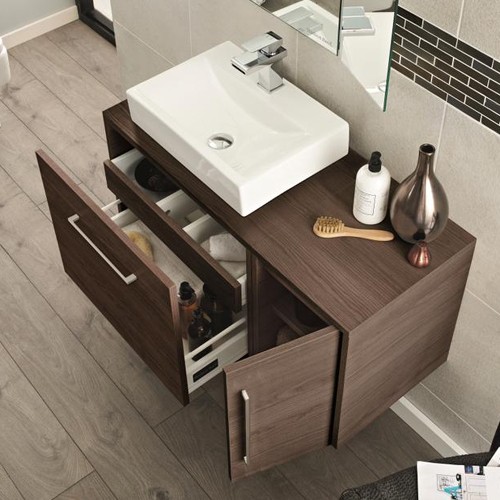 Larger image of Hudson Reed Horizon 600 Vanity Unit, Basin & 300 Side Cabinet (Mid Sawn Oak).