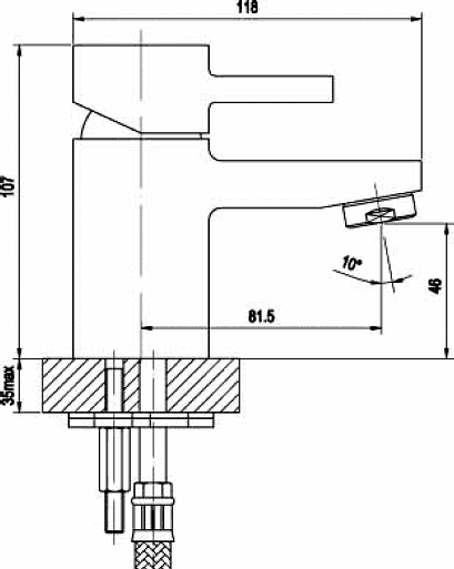 Technical image of Ultra Muse Cloakroom Basin Mixer Tap (Chrome).