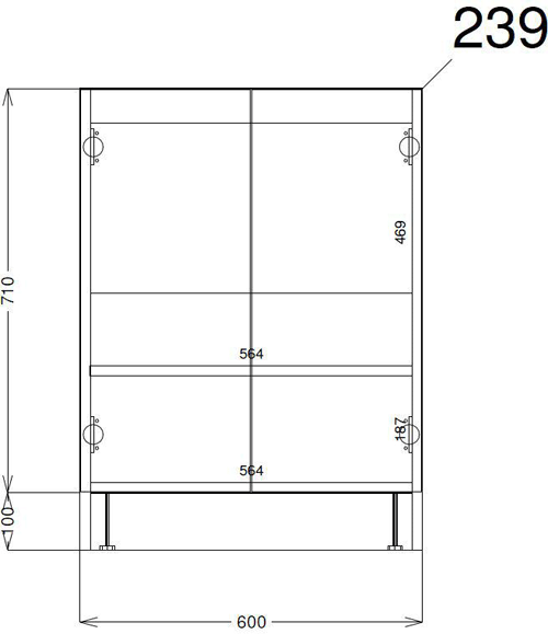 Technical image of HR Apollo Compact Floor Standing Vanity Unit & Basin (600mm, Cashmere).