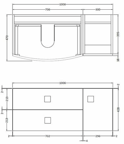 Technical image of HR Sarenna Wall Hung 1000mm Cabinet & Basin LH (Cashmere).