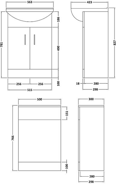 Technical image of Ultra Furniture Madison Furniture Pack With Basin, Pan & Seat (Light Oak).