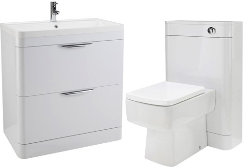 Larger image of Premier Parade 800mm Vanity Unit Suite With BTW Unit, Pan & Seat (White).