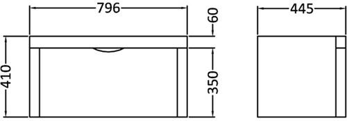 Technical image of Premier Parade Wall Mounted Vanity Unit With Drawer & Basin 800x400.