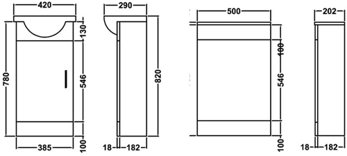 Technical image of Ultra Furniture Portland Cloakroom Pack With Basin, Pan & Seat (Gloss White).