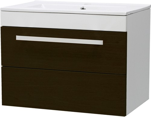 Larger image of Ultra Design Wall Hung Vanity Unit, Drawer & Basin (Ebony Brown). 600x450mm