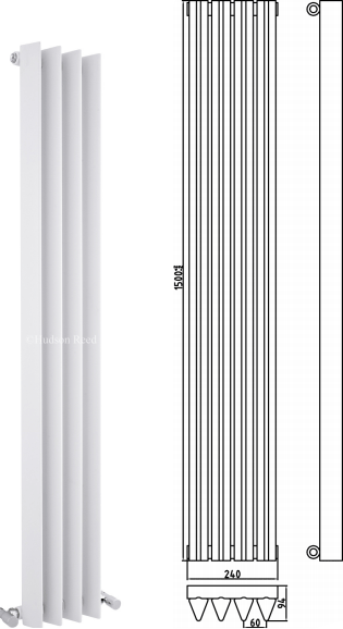 Technical image of Hudson Reed Edifice Designer Vertical Radiator. 1500x240 (White).