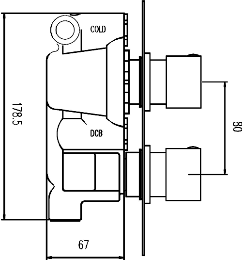 Technical image of Ultra Helix Twin Concealed Thermostatic Shower Valve (Chrome).