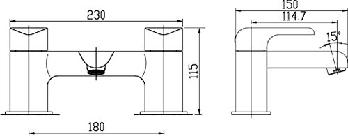 Technical image of Hudson Reed Hero Basin & Bath Filler Tap Set (White & Chrome).