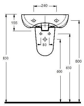 Technical image of Ultra Hobart Short Projection Toilet, 450 Basin, Semi Pedestal & Seat.