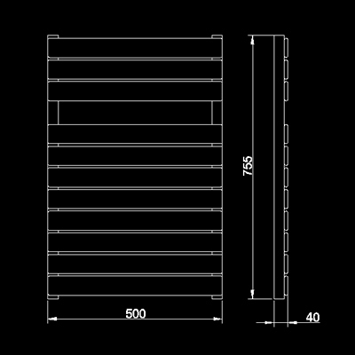 Technical image of HR Pro Series Plazza heated towel rail (chrome). 520x745mm. 1650 BTU