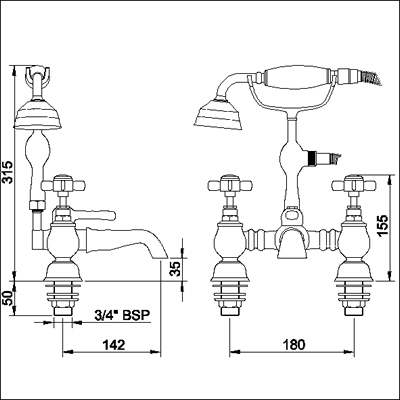 Technical image of Ultra Beaumont Luxury 3/4" Bath Shower Mixer (Chrome)