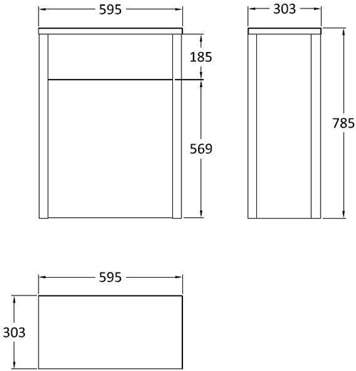 Technical image of Old London Furniture 600mm Vanity & 600mm WC Unit Pack (Ivory).