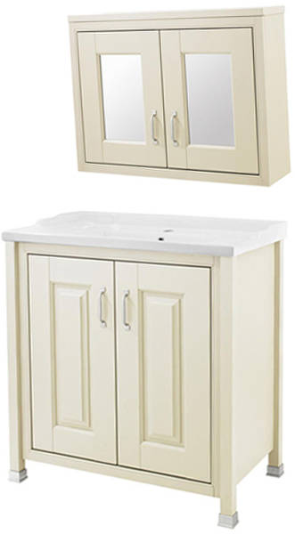 Larger image of Old London Furniture 800mm Vanity & 800mm Mirror Cabinet Pack (Ivory).