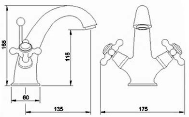 Technical image of Hudson Reed Jade Basin & Bath Shower Mixer Tap Set With Cross Heads.