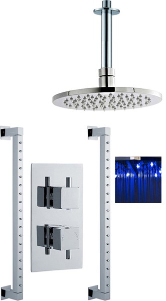 Larger image of Premier Showers Twin Thermostatic Shower Valve With LED Head & Rainbars.