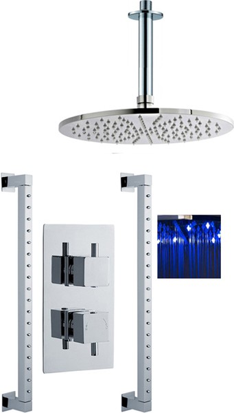 Larger image of Premier Showers Twin Thermostatic Shower Valve With LED Head & Rainbars.