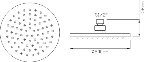 Technical image of Crown Showers Shower Set With Square Handset & Round Head (200mm).