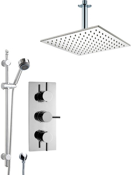 Larger image of Crown Showers Shower Set With Round Handset & Square Head (400x400mm).