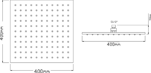 Technical image of Crown Showers Shower Set With Round Handset & Square Head (400x400mm).