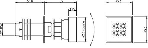 Technical image of Crown Showers Shower Set With Body Jets & Square Head (400x400mm).