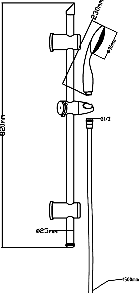 Technical image of Crown Showers Shower Set With Round Handset & Square Head (300x300mm).