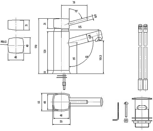 Technical image of Hudson Reed Jule Basin Mixer & Bath Filler Tap Set (Chrome).