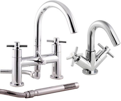 Larger image of Hudson Reed Kristal Basin & Bath Shower Mixer Tap Set (Free Shower Kit).