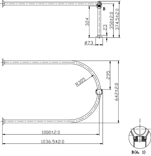 Technical image of Nuie Specialist Wall Mounted Shower Ring (Chrome).