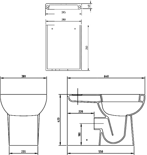 Technical image of Hudson Reed Ceramics 4 Piece Bathroom Suite With Toilet & Basin.