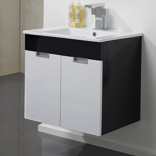 Larger image of Hudson Reed Quintus Wall Hung Vanity Set (Black & White). 585x540x440mm.