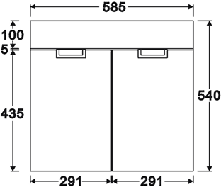 Technical image of Hudson Reed Quintus Wall Hung Vanity Set (Oak & White). 585x540x440mm.