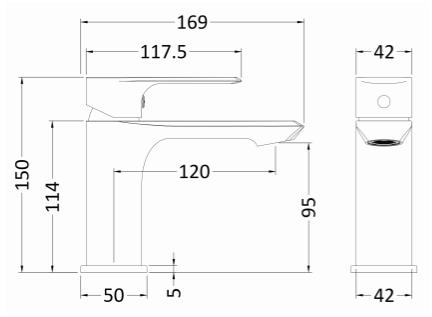 Technical image of Nuie Limit Basin Mixer Tap With Push Button Waste (Chrome).