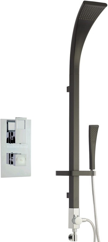 Larger image of Hudson Reed Logo Twin Thermostatic Shower Valve & Modern Rigid Riser Kit.