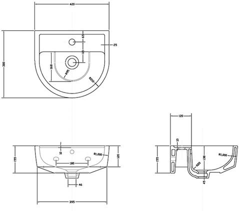 Technical image of Premier Marlow Flush To Wall Toilet With 420mm Basin & Full Pedestal.