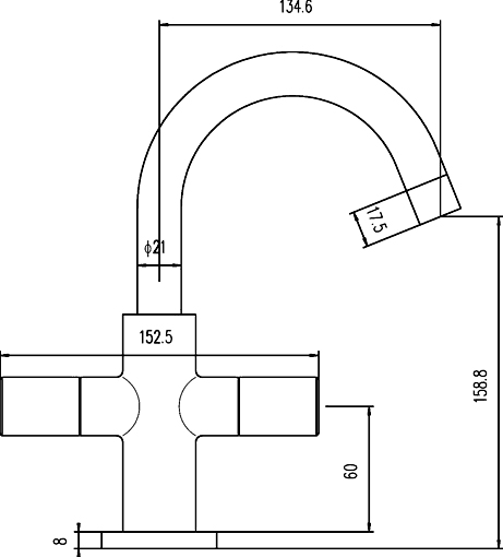 Technical image of Ultra Laser Basin Tap With Swivel Spout & Pop Up Waste (Chrome).